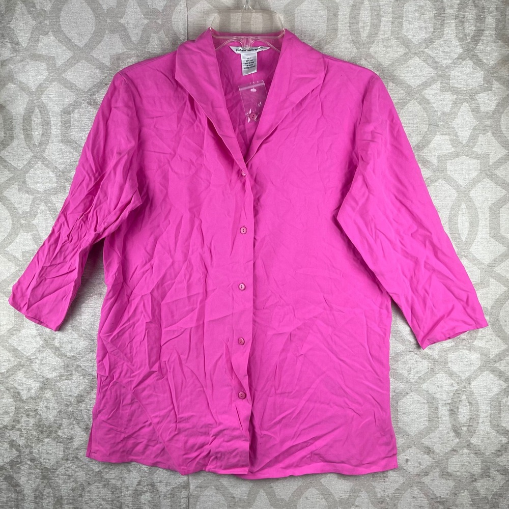 Richard Malcolm Silk Blouse Women Small Pink 3/4 Sleeve Button Up Shirt Top NWOT